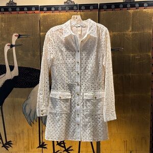 White Broderie Anglais Lace Button-Up Dress